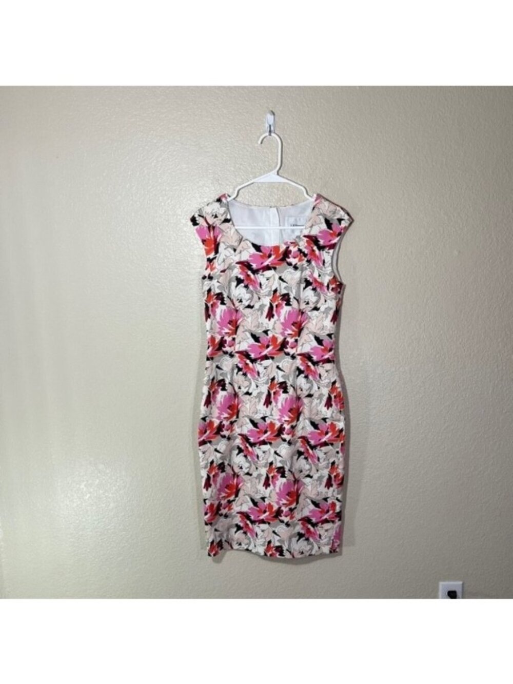 LK Bennett Dress Womens 6 Peach Pink Floral Midi Sleeveless